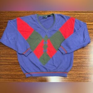 Vintage Stanley Blacker 100% cotton Men's Argyle Sweater V-neck EUC size xl